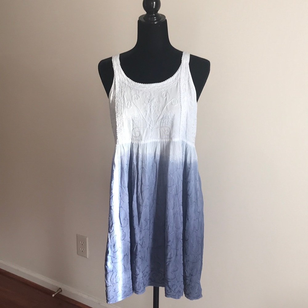 Raya Sun Embroidered Blue Ombré Sun Dress Medium